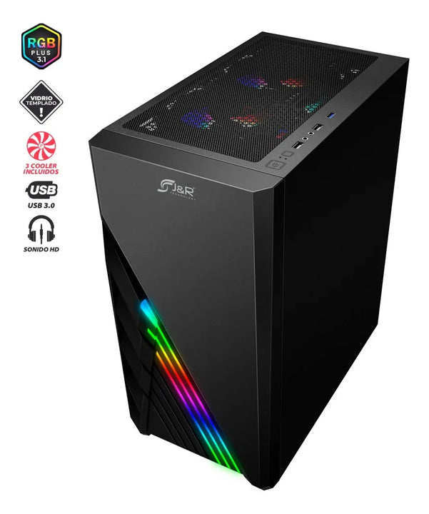 Chasis Gamer + 3 Fans Rgb Onyx Jx116 Atx / M-atx / Itx Negro