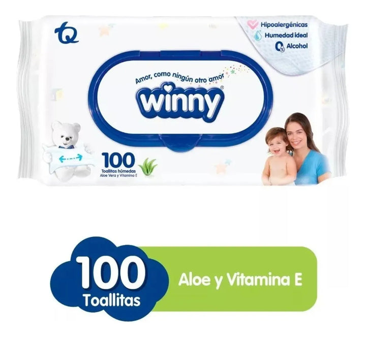 Toallitas Winny Aloe Vera X100 Unidades X3 Paquetes
