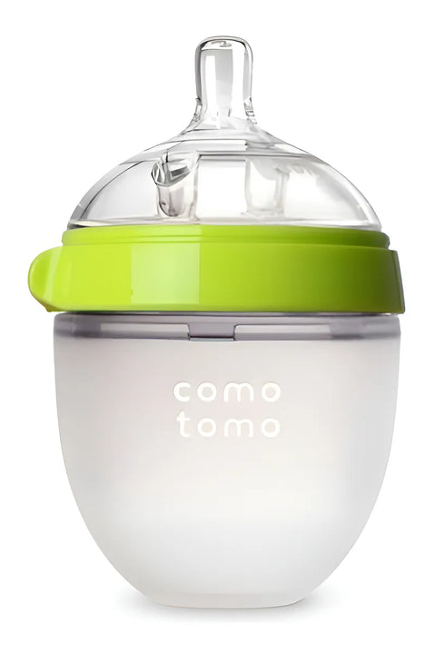 Comotomo biberón de silicona 150ml anticólico color verde 2 unidades
