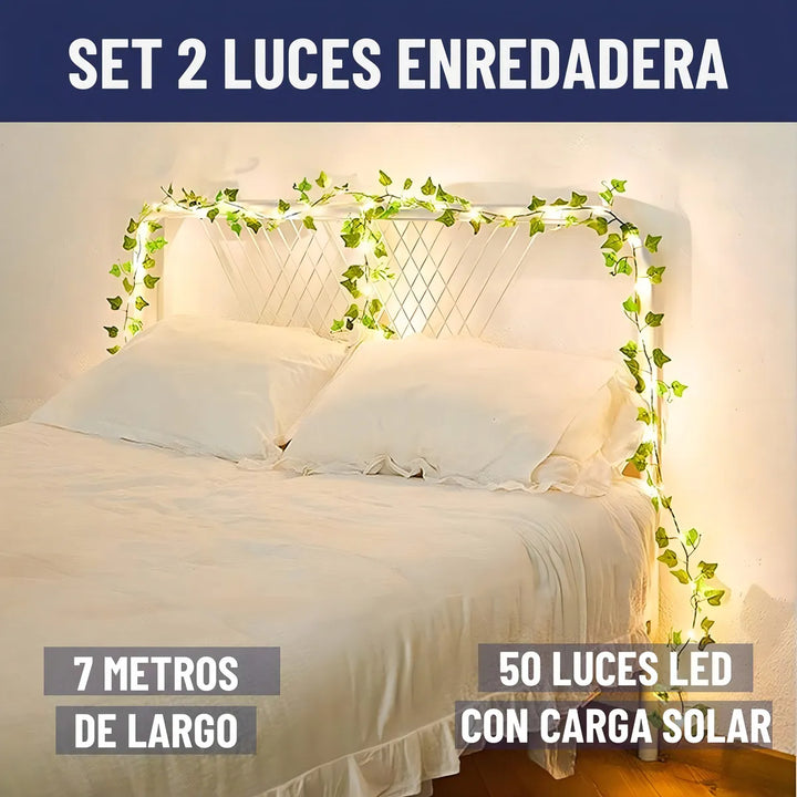 Guirnalda Luces Led Solar Cortina Hojas Enredadera Set 2 X7m