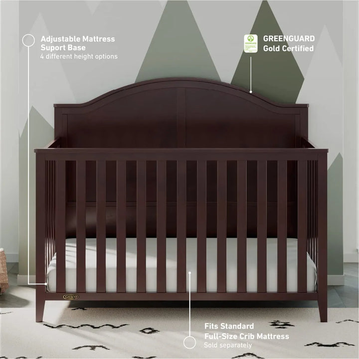 Cuna Convertible 5 En 1 Color Espresso Certificada Greenguar
