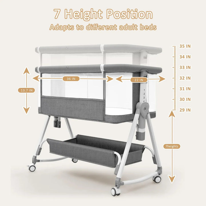 Moisés Para Bebé 3 En 1 Cuna Portátil Ajustable Gris