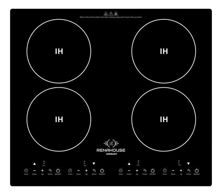 Estufa De Inducción 3600w Renahouse Germany 4 Puestos Color Negro