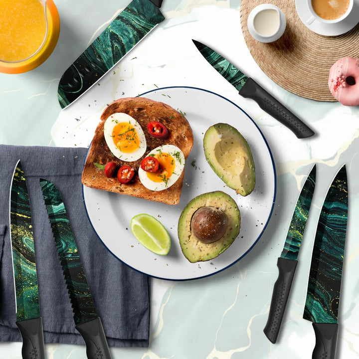 Juego De 12 Cuchillos De Cocina Coloridos Piedra Verde