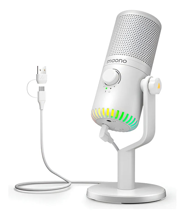 Micrófono Maono Gamer DM30 RGB Condensador Cardioide color blancoS