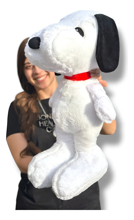 Peluche Perro Snoopy Grande 55cm + Moño + 3 Globos Blanco