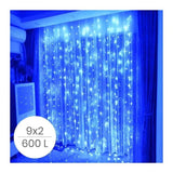 Luz Cascada 9x2 M De Caída 600 Leds Iluminación Navideña Azul 9x2m