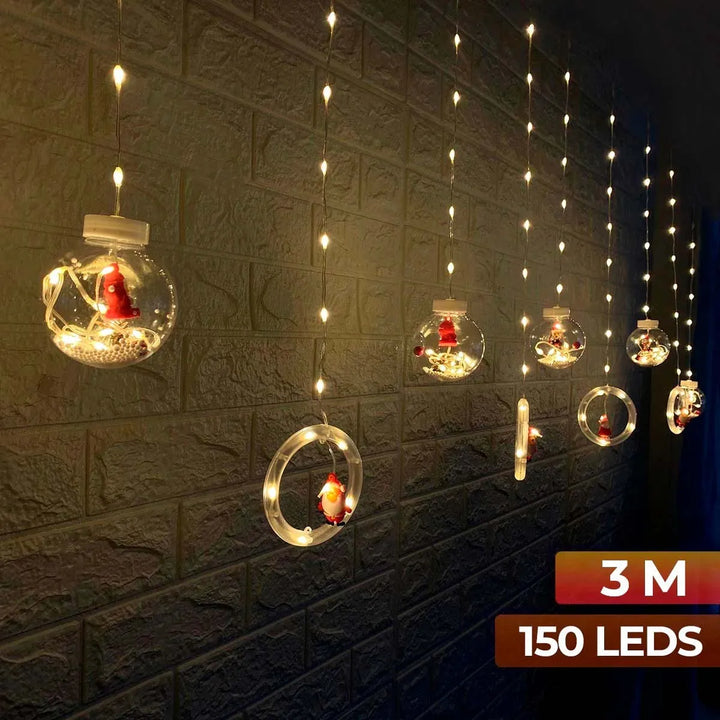 Instalación Cortina Bolas Y Aros Navideños Figuras Navideñas Cálidas