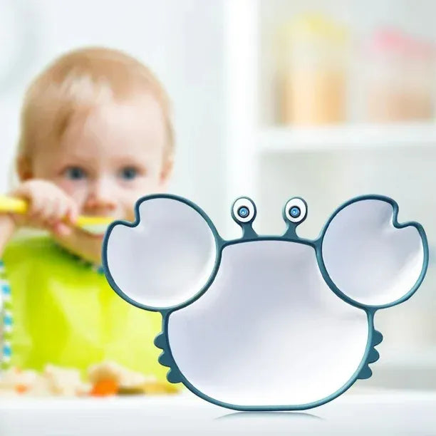 Plato Silicona Bebé Irrompible Antideslizante Niñas Niños Azul Cangrejo Cangrejo