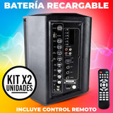 Set x2 Bafles Recargables 8" 30W Con Micrófono, Radio FM, Luces LED y Bluetooth Sonido Potente y Portátil Ideal Para Fiestas, Reuniones o Eventos en Casa o al Aire Libre