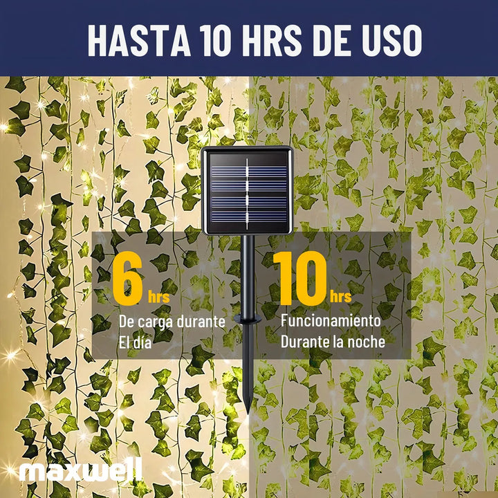 Guirnalda Luces Led Solar Cortina Hojas Enredadera Set 2 X7m