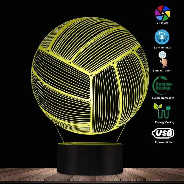 Lámpara De Noche Led 3d Balon Voleibol Regalo Holograma - Negro