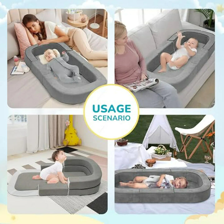 Cuna De Viaje Y Sofá Premium 4 En 1 Para Bebé, Gris