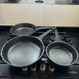 Juego De Sartenes En Mármol Renahouse Tapa De Vidrio 6 Pcs Color Negro