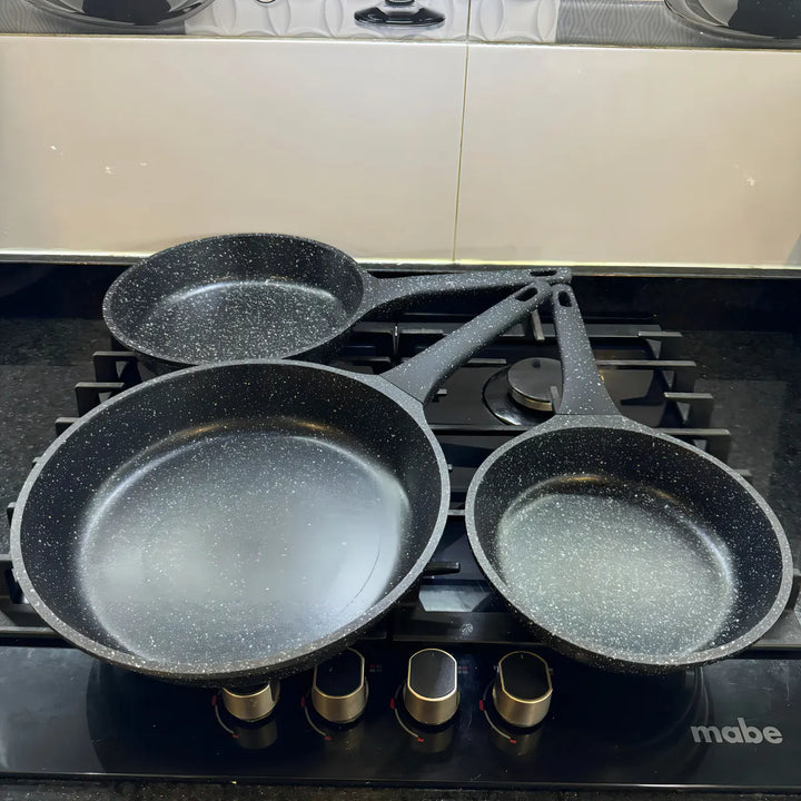 Juego De Sartenes En Mármol Renahouse Tapa De Vidrio 6 Pcs Color Negro