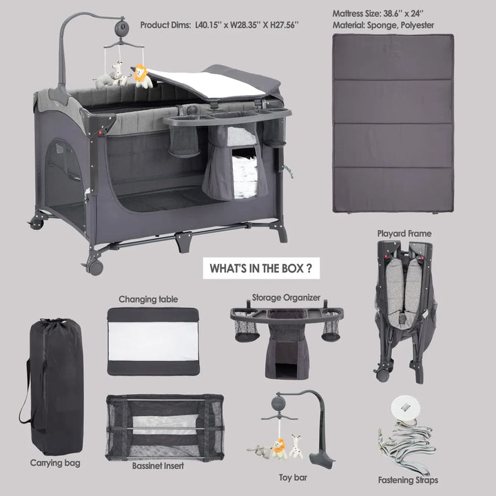 Moisés De Noche Para Bebé 5 En 1 Con Cambiador Y Estante