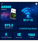 Adaptador Ax900 Wifi 6 + Bluetooth 5.3