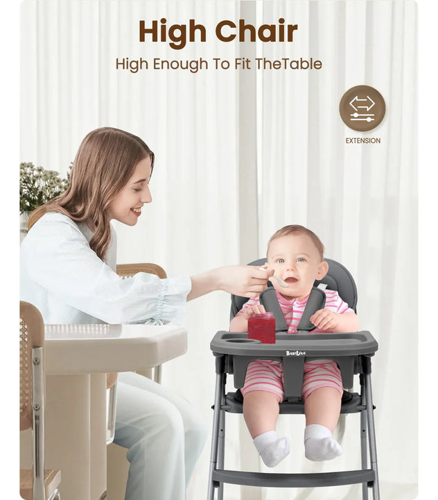 Silla Alta Plegable Para Bebés Y Niños Con Bandeja Gris