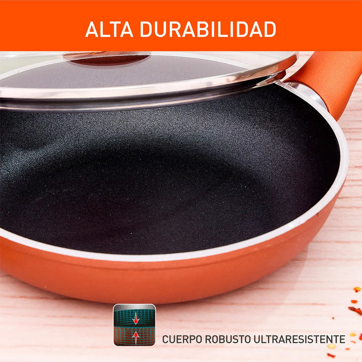 Juego De 2 Sartenes Imusa 90 Años 24cm Tapa De Vidrio Color Cobre