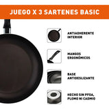 Juego De 3 Sartenes Imusa De 18,20 Y 24 Cm Color Negro