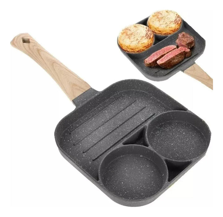 Sartén Antiadherente Multiusos 3 En 1 Para Huevos Carne Gris