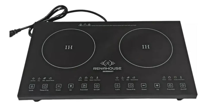 Estufa De Inducción 2p + Batería De Ollas En Acero Renahouse Plateado