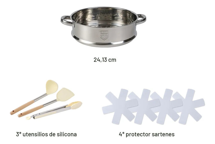 Juego De Ollas Y Sartenes Antiadherentes 16 Piezas Blancas