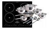 Estufa De Induccion 4 Puestos Empotrable + Bateria 15 Piezas Negro/plateado
