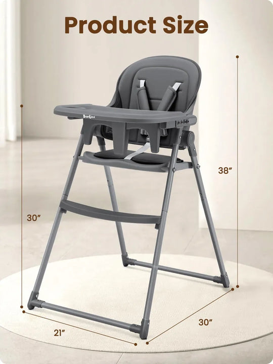Silla Alta Plegable Para Bebés Y Niños Con Bandeja Gris