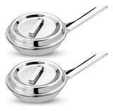 Set x2 Sartenes de Acero Quirúrgico 18/10 con Tapa, Cocina Gourmet Saludable, Alta Durabilidad, Antiadherente Natural sin Revestimientos, Apta para Todo Tipo de Estufas