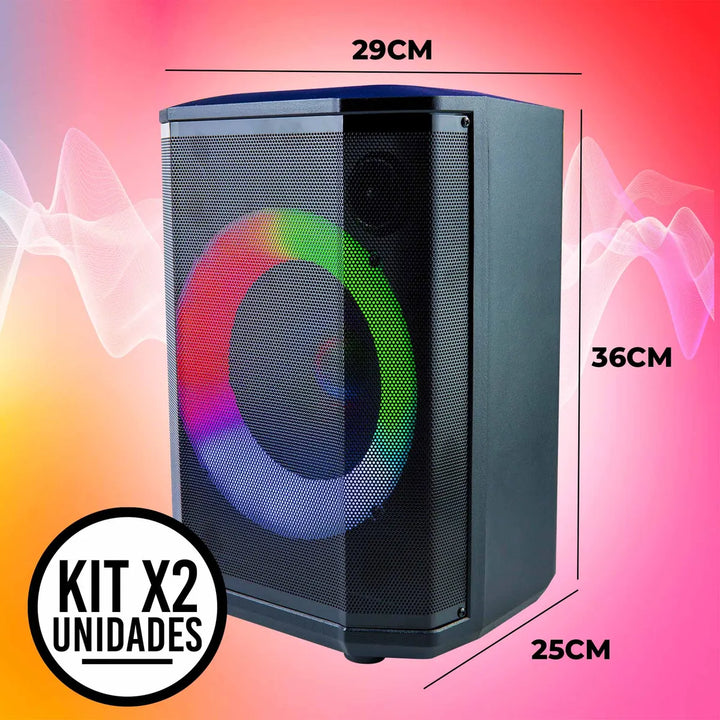 Set x2 Bafles Recargables 8" 30W Con Micrófono, Radio FM, Luces LED y Bluetooth Sonido Potente y Portátil Ideal Para Fiestas, Reuniones o Eventos en Casa o al Aire Libre