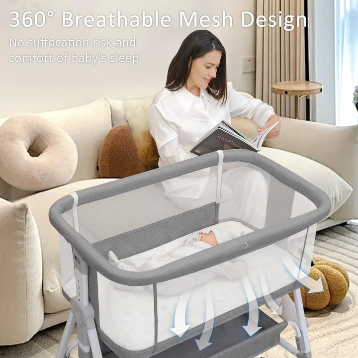 Moisés Para Bebé 3 En 1 Cuna Portátil Ajustable Gris