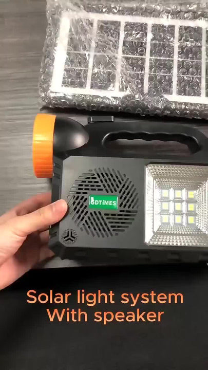 Radio Parlante Con Panel Solar Linterna+3bombillos Fm Am Bt Negro