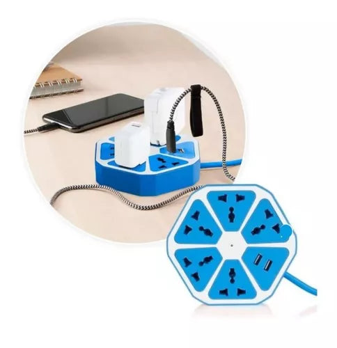 Multitoma Hexagonal Alargue Enchufes 5 Toma Corriente 2 Usb