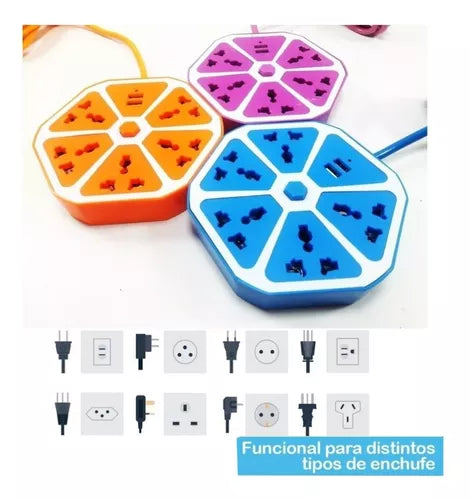 Multitoma Hexagonal Alargue Enchufes 5 Toma Corriente 2 Usb