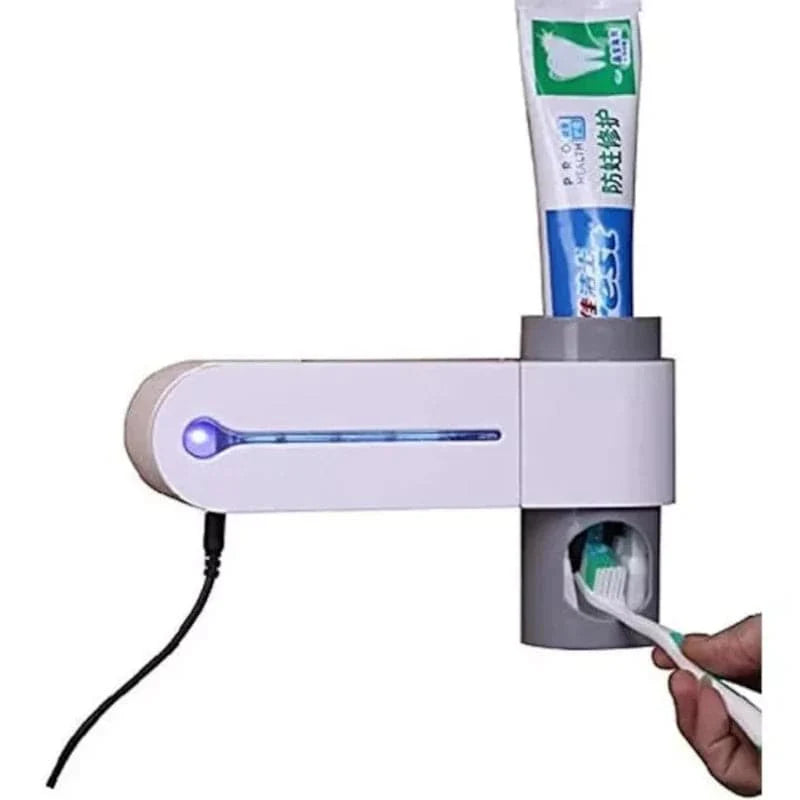 Dispensador de crema dental con soporte para cepillos y esterilizador Uv