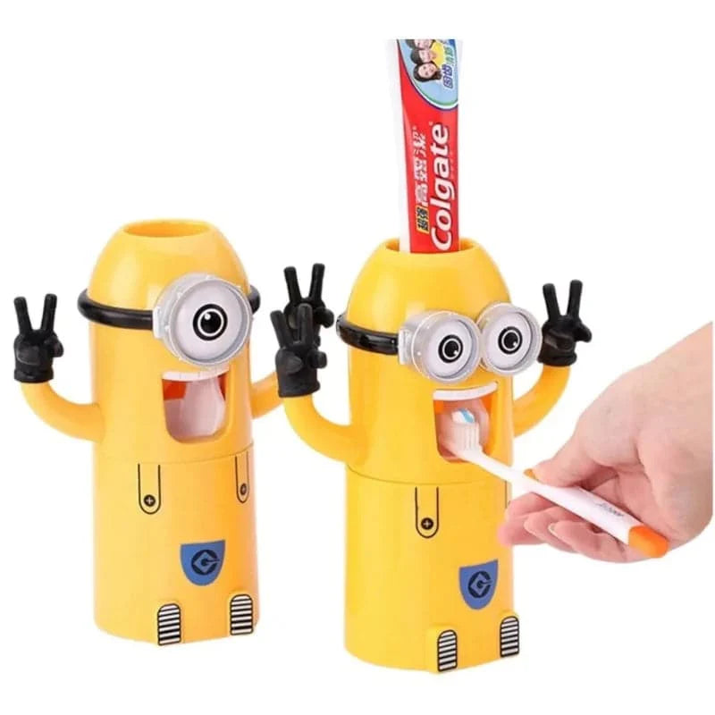 Dispensador de crema dental y porta cepillos con diseño de Minions