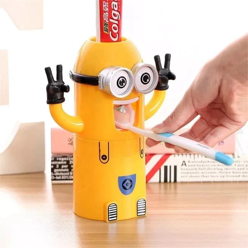 Dispensador de crema dental y porta cepillos con diseño de Minions