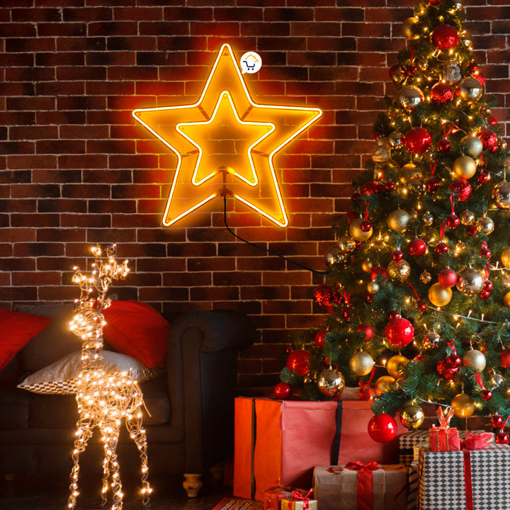 Estrella Luz Neón 5 Puntas Ventana Puerta Navidad 2202