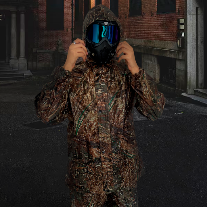 Impermeable Moto Camuflado 2 Piezas Chaqueta Capucha + Pantalón + Bolso 188