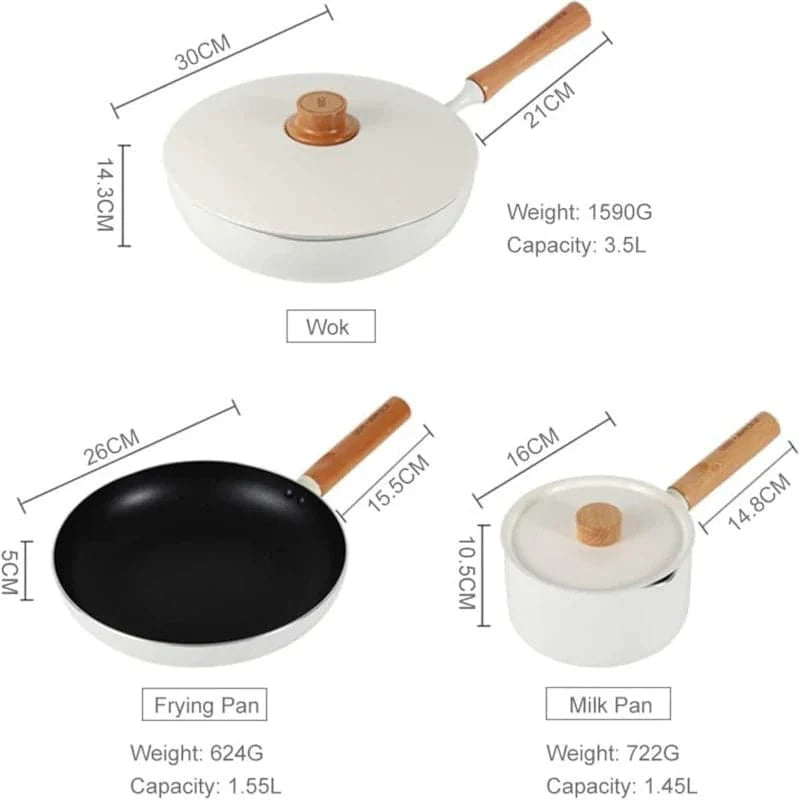 Juego de ollas 3 piezas de aluminio con mango de madera