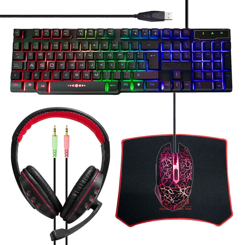 Kit Gamer Audífonos, Teclado, Mouse Y Mouse Pad AS-1088 AOAS