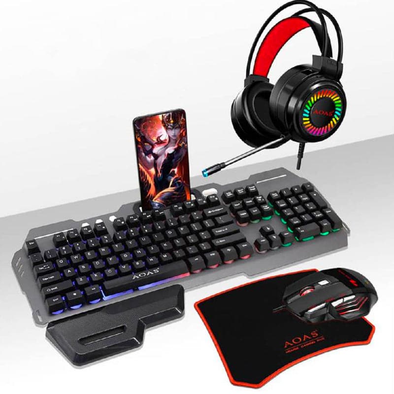 Kit Gamer Audífonos, Teclado, Mouse Y Mouse Pad AS-1099 AOAS