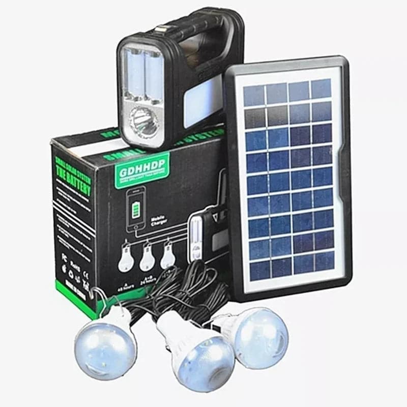 Kit de panel solar recargable + 3 bombillos parlante con bluetooth