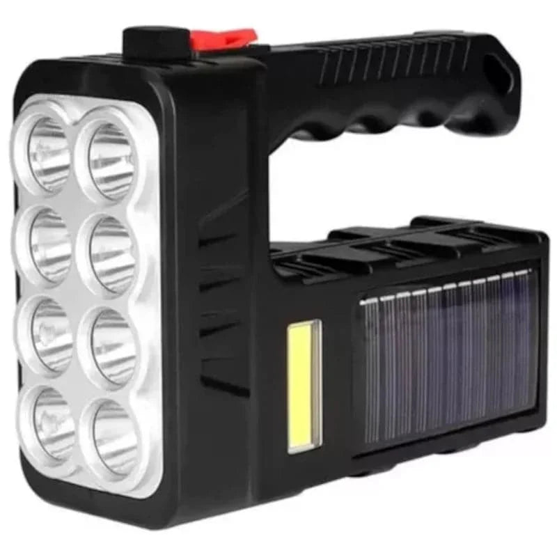 Linterna portátil con luz led brillante y recargable por panel solar y USB