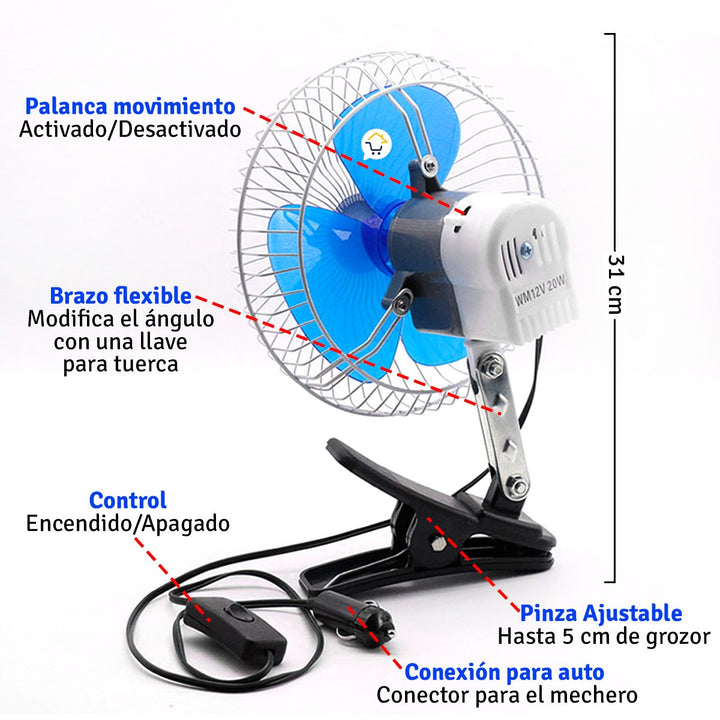 Mini Ventilador Giratorio Para Carro 12 V Abanico Portátil MV12V