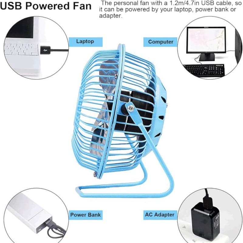 Mini ventilador con USB de 4 pulgadas silencioso metálico portátil