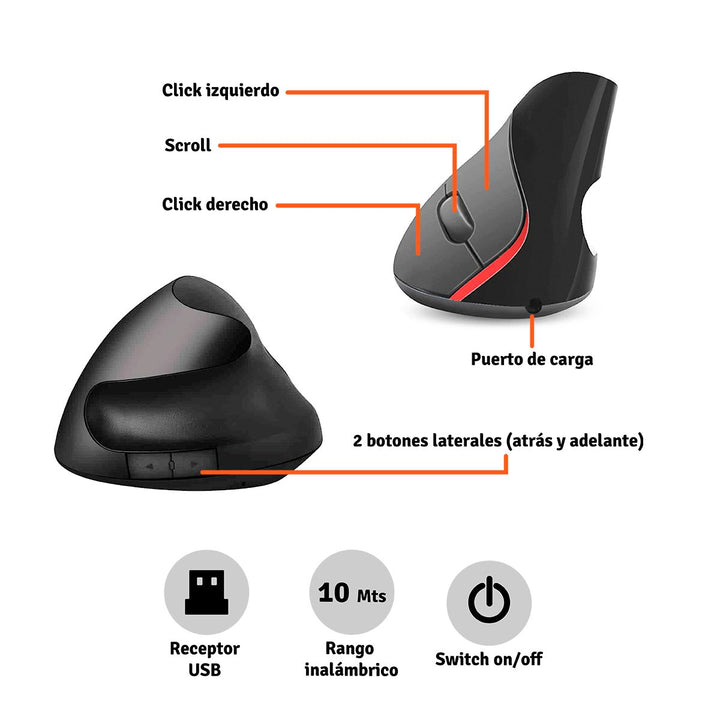 Mouse Ergonómico Vertical Inalámbrico Recargable 5 botones M89