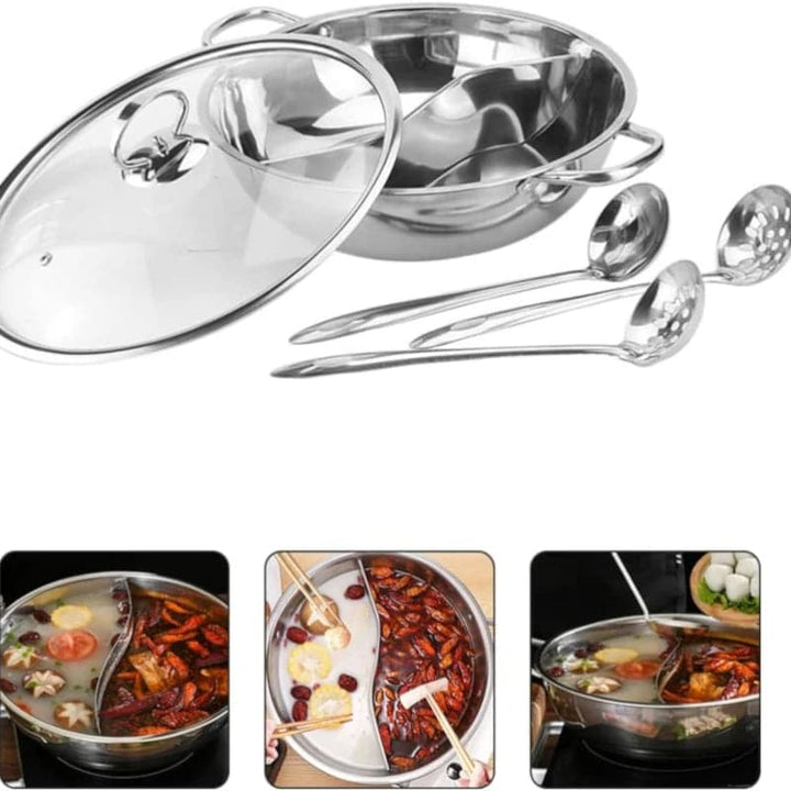 Olla de acero inoxidable doble cara con utensilios de cocina