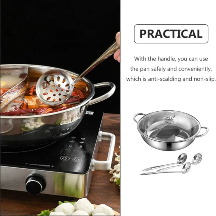 Olla de acero inoxidable doble cara con utensilios de cocina